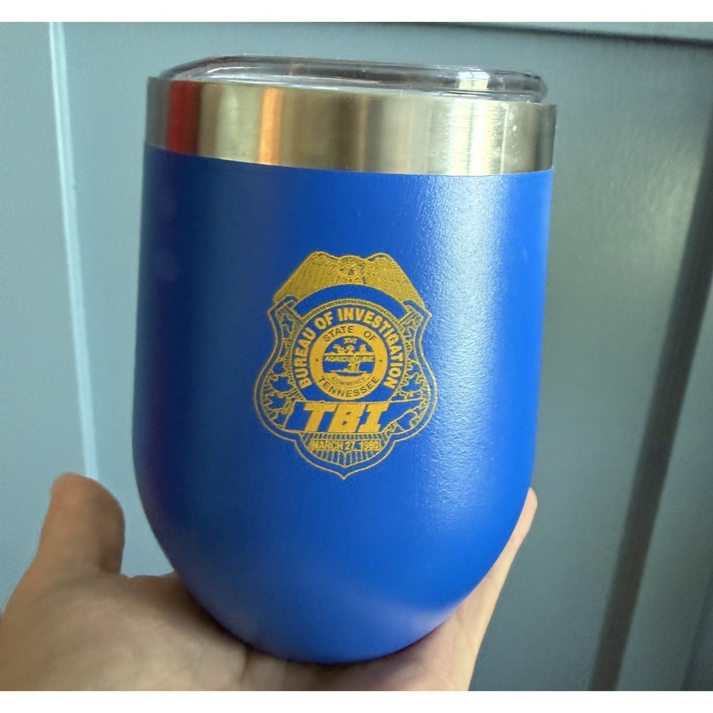 Tennessee Bureau of Investigation TBI Blue Stainless Insulated Wine Tumbler &lid